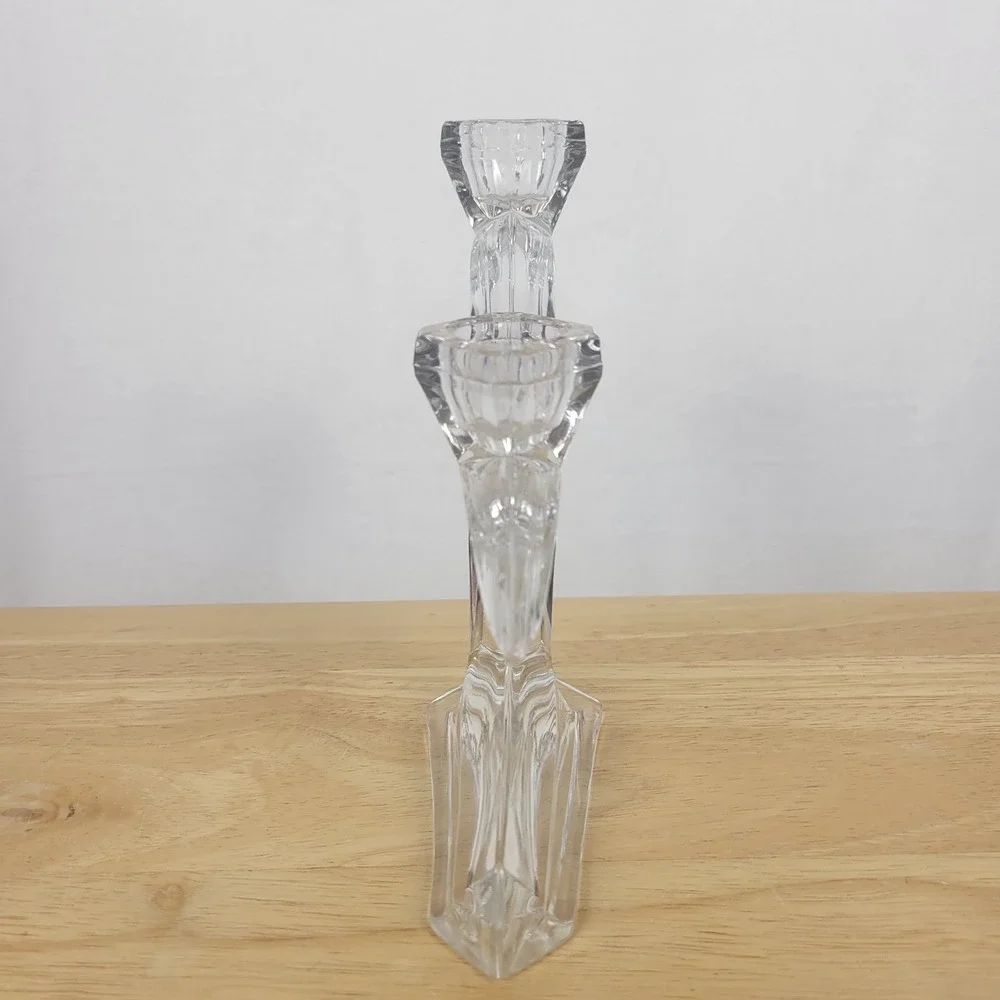 Vintage Clear Glass Double Crescent Moon Candle Holder MCM Hollywood Regency